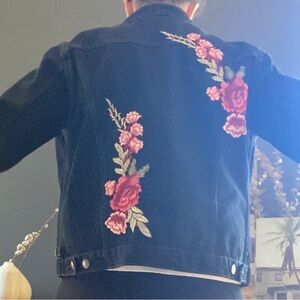 Floral Embroidery Patch Jean Jacket